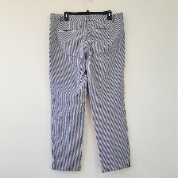 Ann Taylor Blue White Seersucker Striped Signature Cropped Pants 14 Tall 14T - Picture 3 of 6